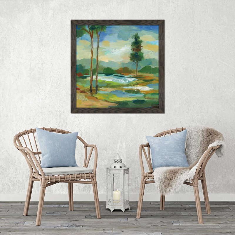 «Early Spring Landscape I», reproduction de peinture acrylique, H 31,5 po x l 31,5 po x P 1 po, Cadre chocolat patiné