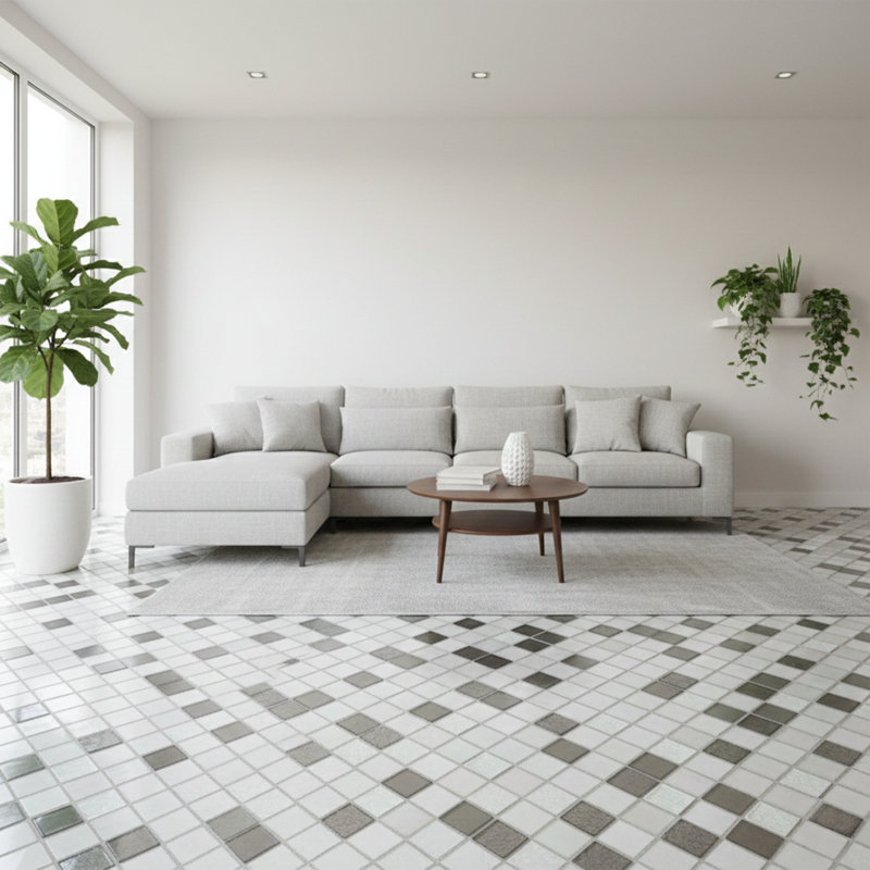 Carreau de mosaïque en pierre naturelle 11 po x 12 po Glacier, Blanc / Gris