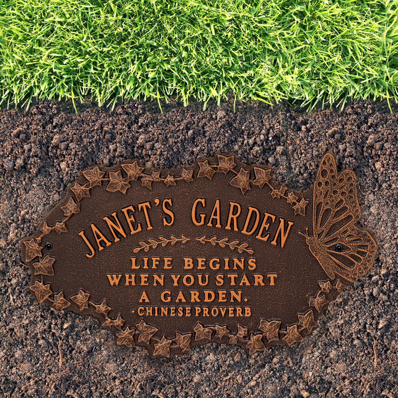 Plaque de jardin en aluminium avec texte et chiffres, Cuivre antique, Oui