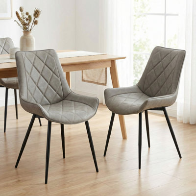 Ellie Dining Chairs in Grey faux Leather, Set of 2