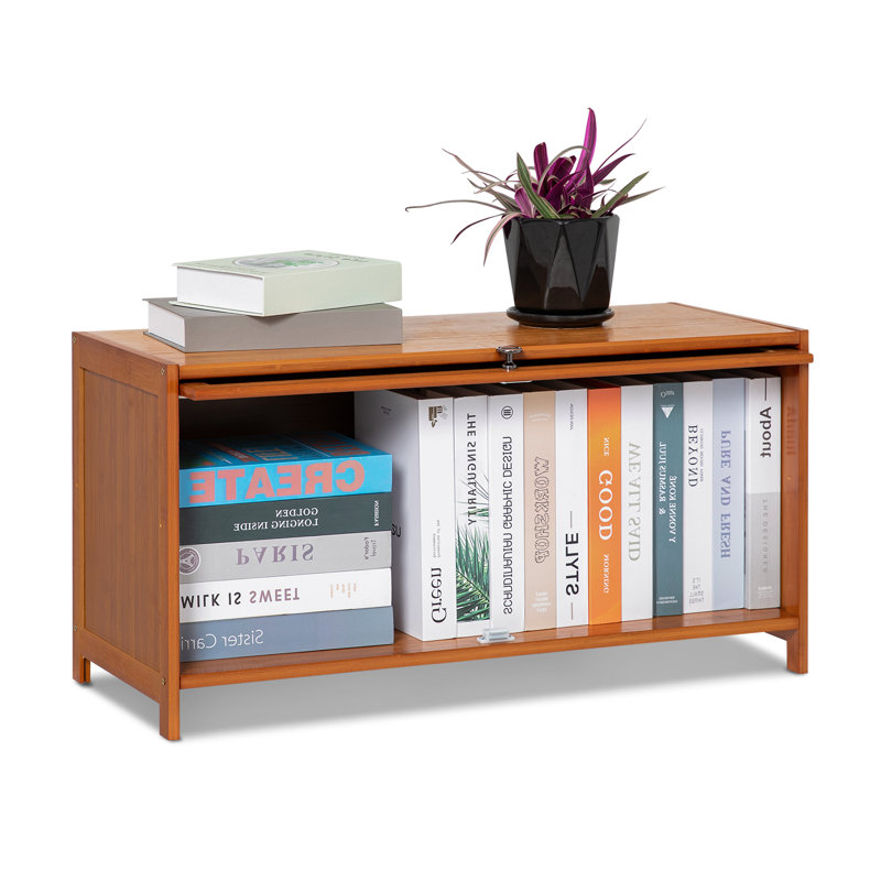 Brown Bamboo Rectangular Bookcase with Flip Doors