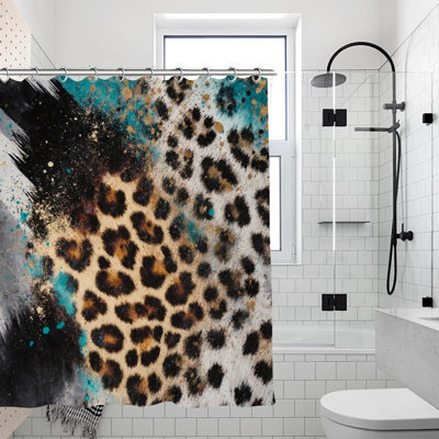 Rideaux de douche à imprimé léopard turquoise pour salle de bain, 71 po x 71 po