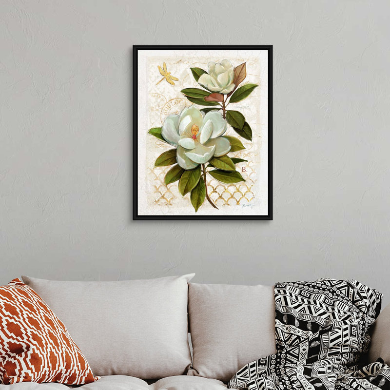 «Heirloom Magnolia» sur toile grise, Cadre noir, H 24 po x l 30 po x P 1,75 po