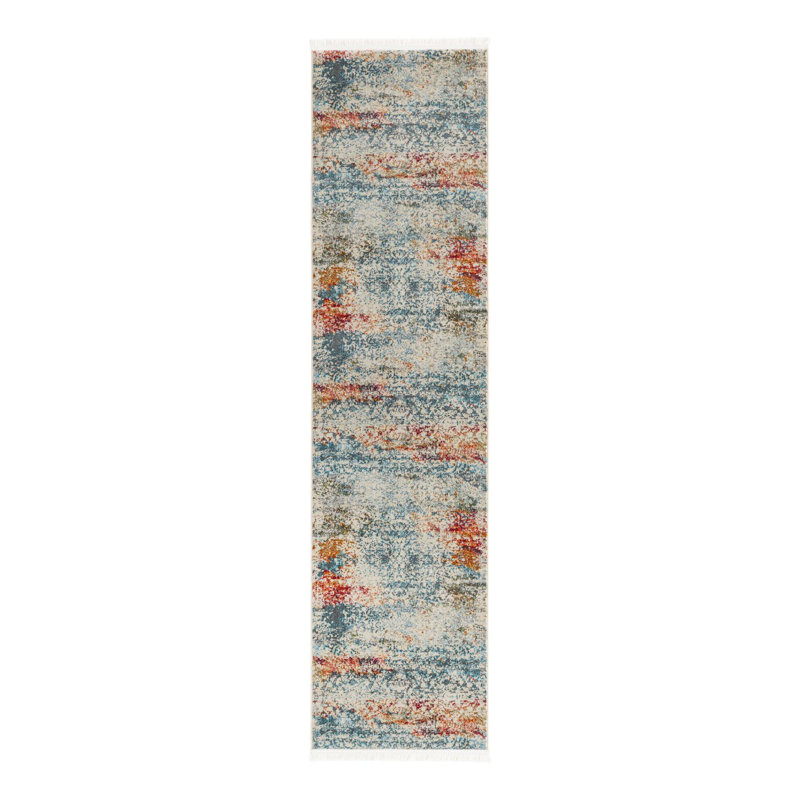 Tapis de style oriental bleu / rouge / orange / crème Folmar, Tapis de couloir 2 pi 7 po x 10 pi