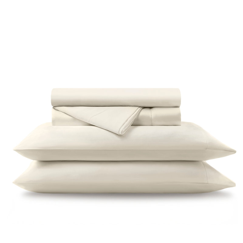 Ensemble de draps en coton 4 pièces, Blanc cassé / blanc, Très grand lit
