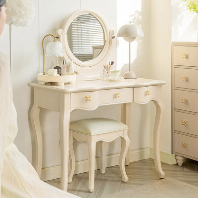 Coiffeuse avec miroir, 3 tiroirs, 1 chaise