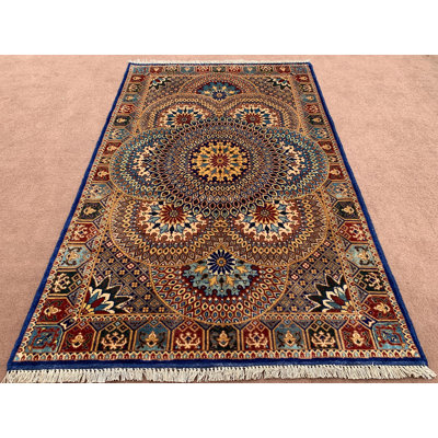 Tapis en laine fabriqué à la main 3,3 x 5,1 pi, tapis Cherylin géométrique, tapis à poils longs et velours doux
