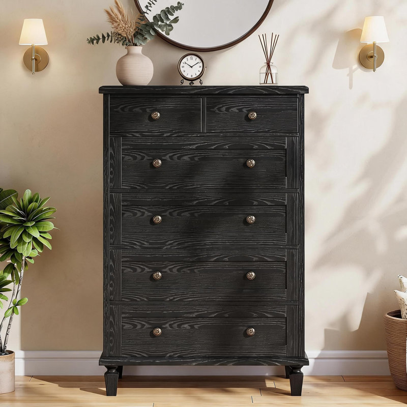 Commode haute 6 tiroirs Vintage, Noir cendré
