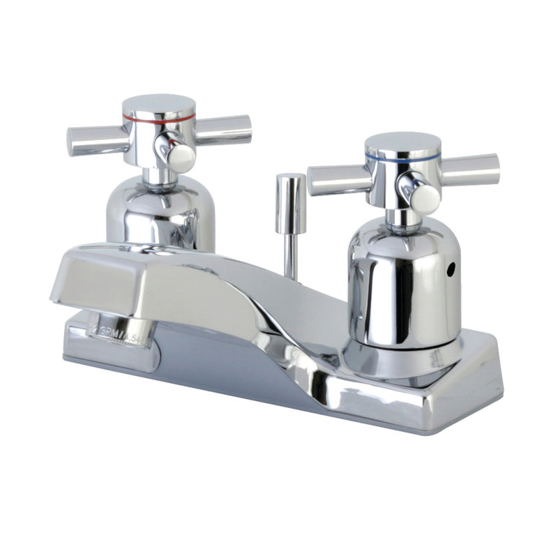 Robinet de salle de bain central à 4 poignées à 3 trous à fixation sur le comptoir avec robinet escamotable en plastique Kingston Brass