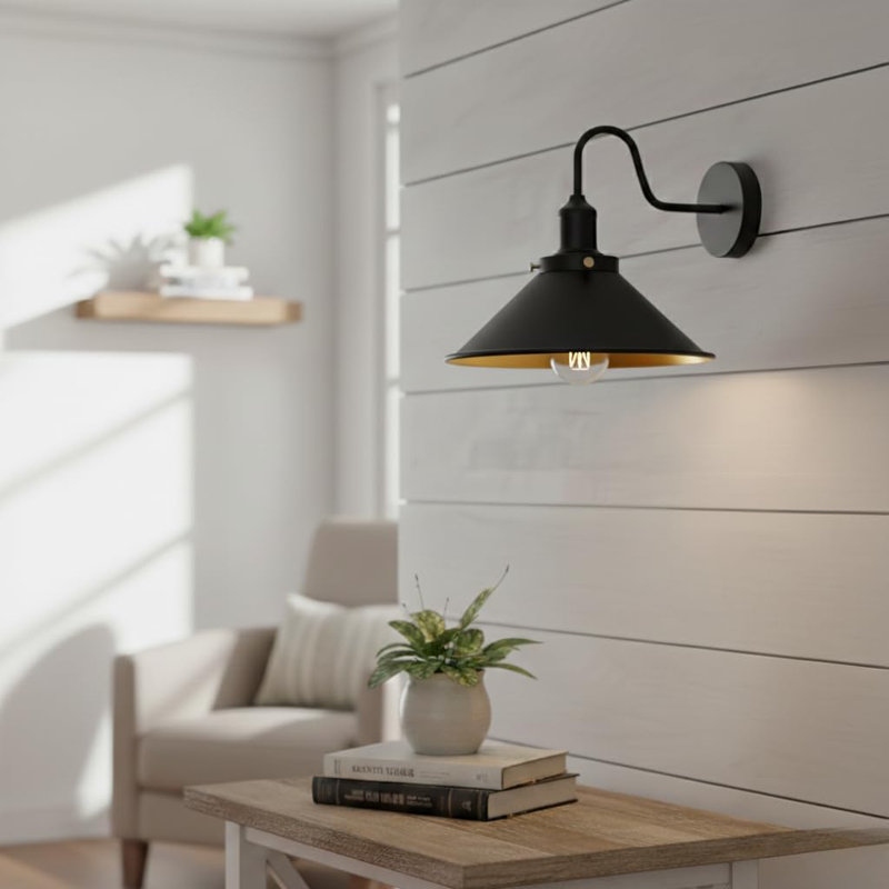 Wall Sconces Farmhouse Gooseneck Barn Light, Vintage Matte Indoor Wall Mount Light Fixture, Anti-Rust Indoor Light for Living Room, Bedroom