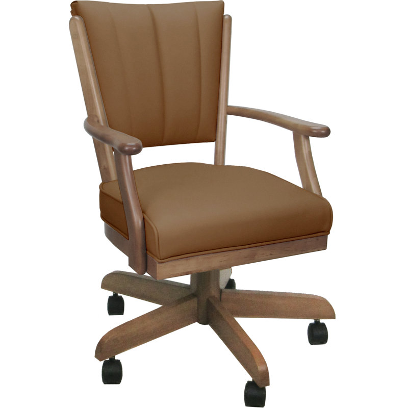 Leather Solid Wood Dining Caster Chair, Brown, Natural Wood