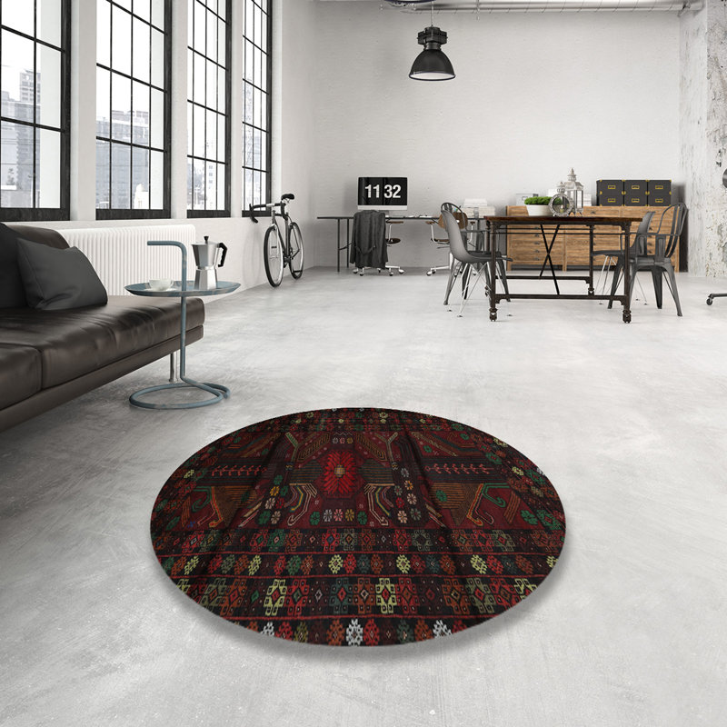 Tapis traditionnel orange / vert, Rond 3 pi