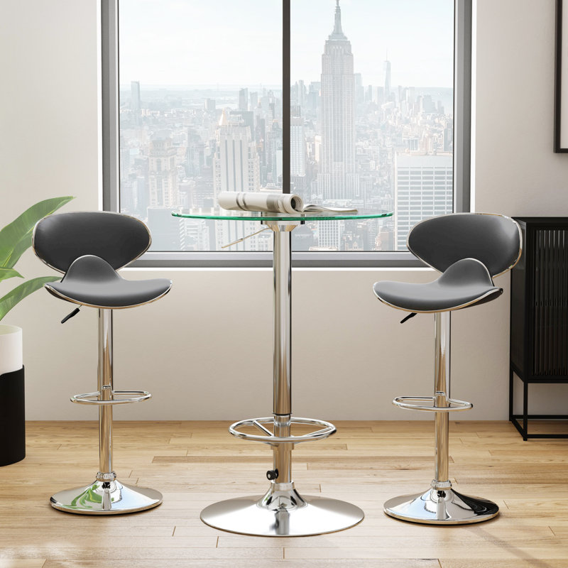 Aishvi 2 - Person Pedestal Dining Set, Chrome, Gray