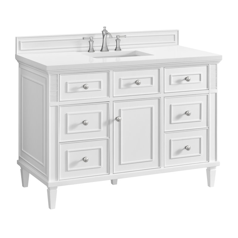 Lorelai 48'' W Single Vanity, Bright White, White Zeus Quartz, 8" Widespread