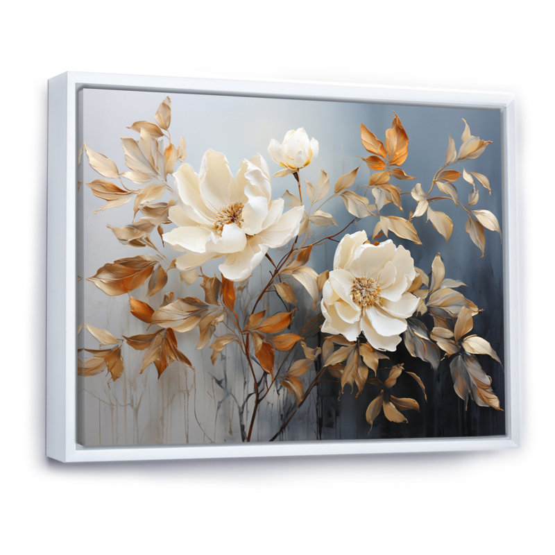«Blue Mute Botanicals II - Abstract Botanicals», reproduction sur toile, H 30 po x l 40 po x P 1,5 po, Cadre flottant blanc
