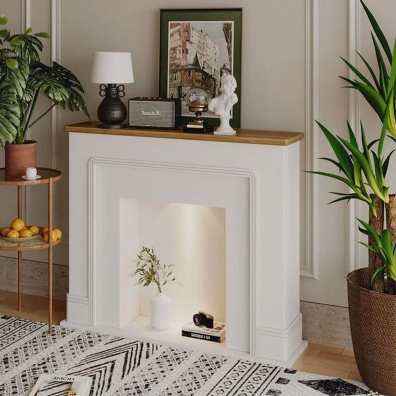 White +Burlywood Manufactured Wood Freestanding Fireplace, 37.6" H x 47.24" W x 9.84" D