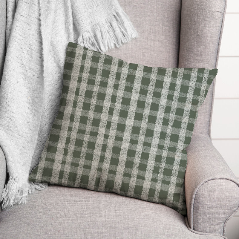 Plaid Outdoor Reversible Throw Pillow, Sauge, H 18 po x l 18 po