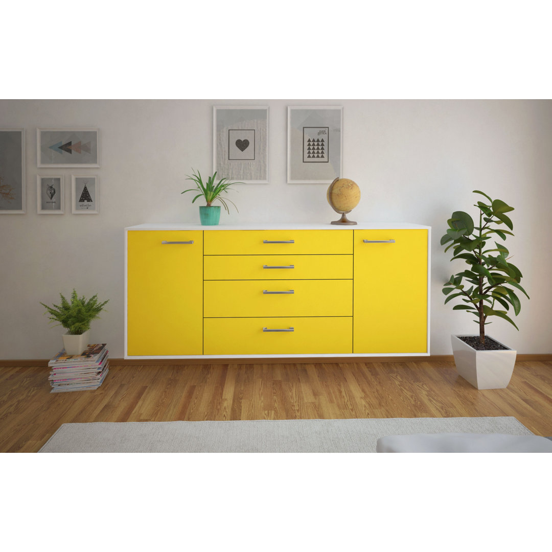 Sideboard Bridgeport, Farbe: Treibholz/Weiß, Fliegend/Metallgriffe, Größe: 180x79x35cm