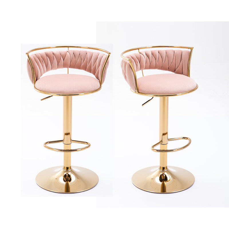 Cvetil Swivel Upholstered Adjustable Height Counter Stool with Metal Frame, 2, Pink