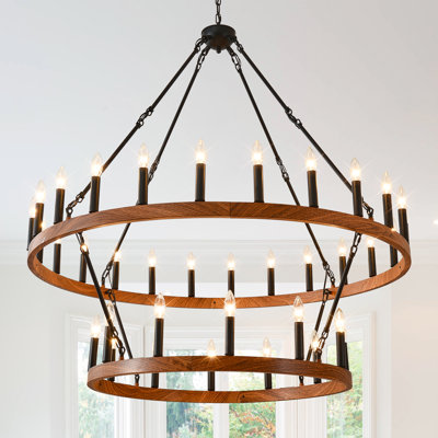 48" Reddish Brown Double-deck Farmouse Wagon Wheel Chandelier 