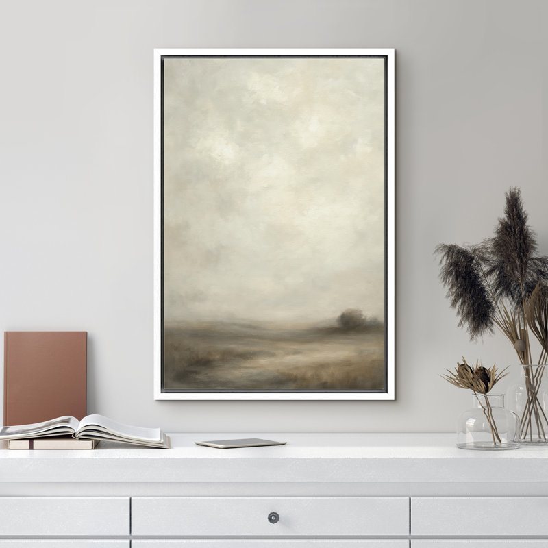 «Foggy Meadow Path with Distant Tree Silhouette», reproduction d'art sur toile encadrée, H 24 po x l 16 po x P 1,5 po