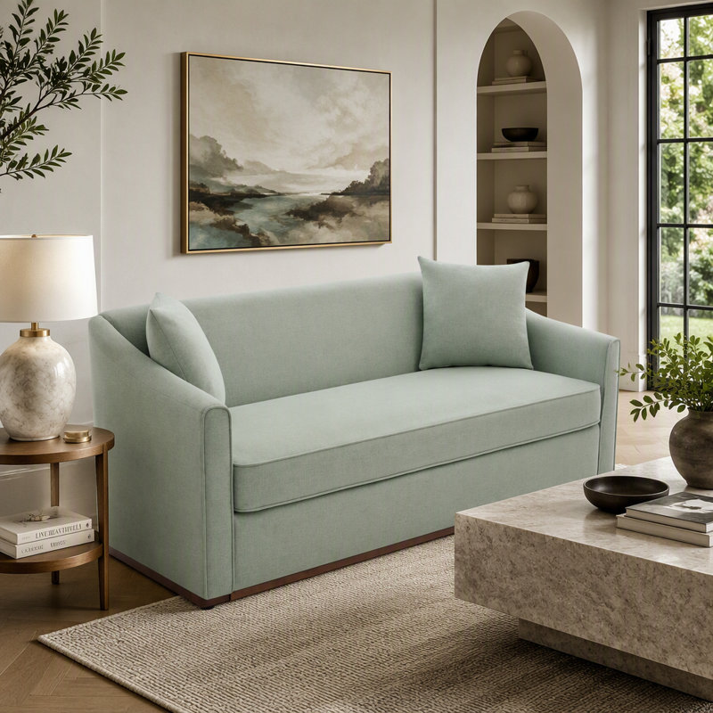 Canapé moderne à 3 places 75,78 po avec coussins décoratifs, bleu, Chenille bleu