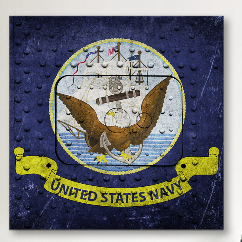 Drapeau de la marine américaine (fond de panneau de navire de guerre riveté) II par iCanvas - Giclée sur toile tendue avec châssis