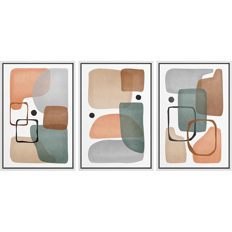 Cadre flottant style Mid-Century, 3 pièces, impression sur toile, H 36 po x l 72 po x P 1,5 po, Blanc