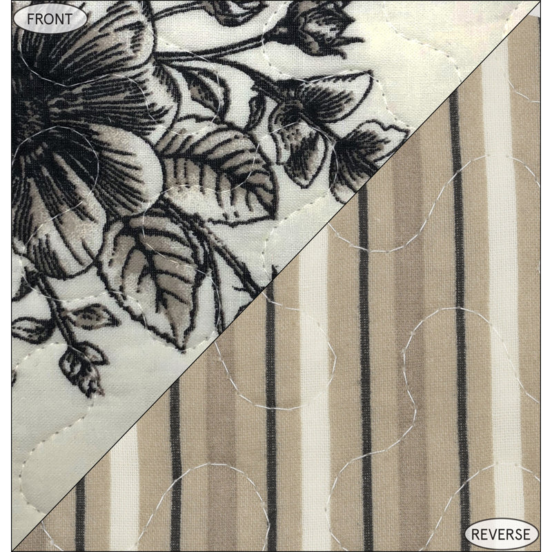 King Size White Cotton Reversible Quilt Set with Floral Print