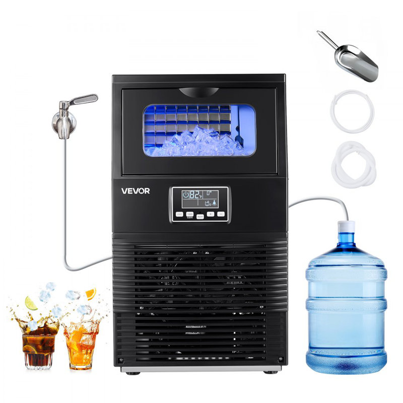 Machine à glaçons commerciale, 90 lb / 24 h avec rangement de 12 lb, 32 cubes par cycle, machine à glaçons autoportante et de comptoir en acier inoxydable avec affichage DEL et autonettoyante, pour bar maison