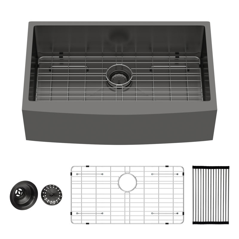36" L x 21" W Farmhouse/Apron Kitchen Sink Single Bowl 16 Gauge Stainless Steel Farm Kitchen Sink Basin, Gunmetal Black