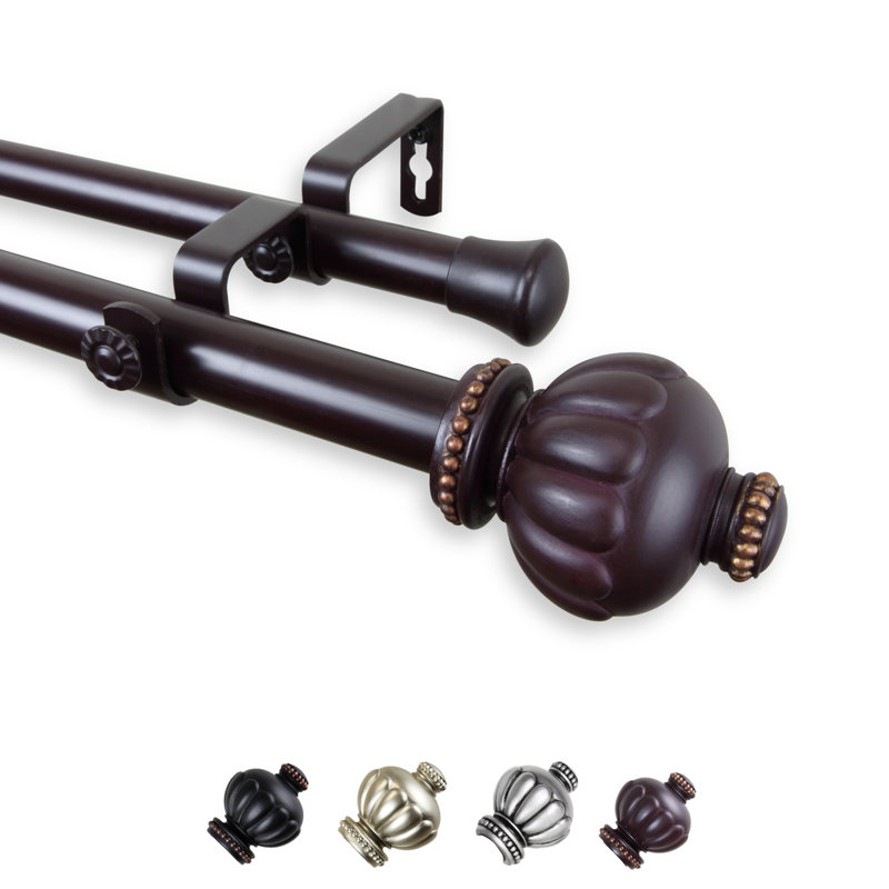 Tringle à rideaux double Riordan, l 120 po à 170 po, Acajou