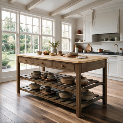 Îlot de cuisine autoportant en bois massif, 172 cm (L) x 99,5 cm (H)