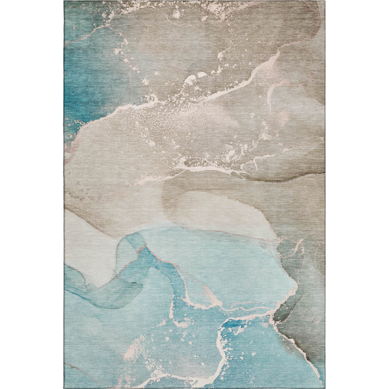 Premium Machine Washable Cerrito AMF517 Teal Rug, Rectangle 8' x 10'