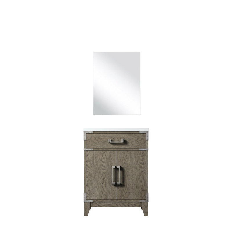Meuble-lavabo en chêne gris 24 po x 18 po, comptoir en acrylique et miroir inclus - fermeture en douceur, armoire de rangement intérieure suffisante