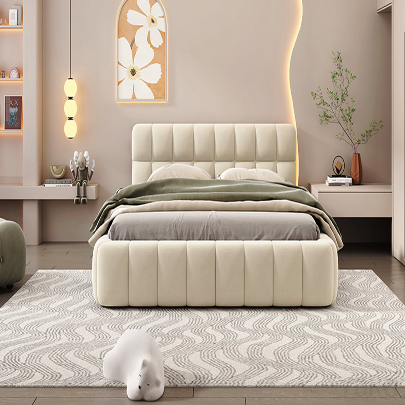 Queen Size Upholstered Platform Bed With Thick Fabric, Grounded Bed With Solid Frame