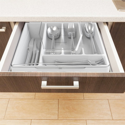 Double Layer Flatware Organizer With Lid(White)