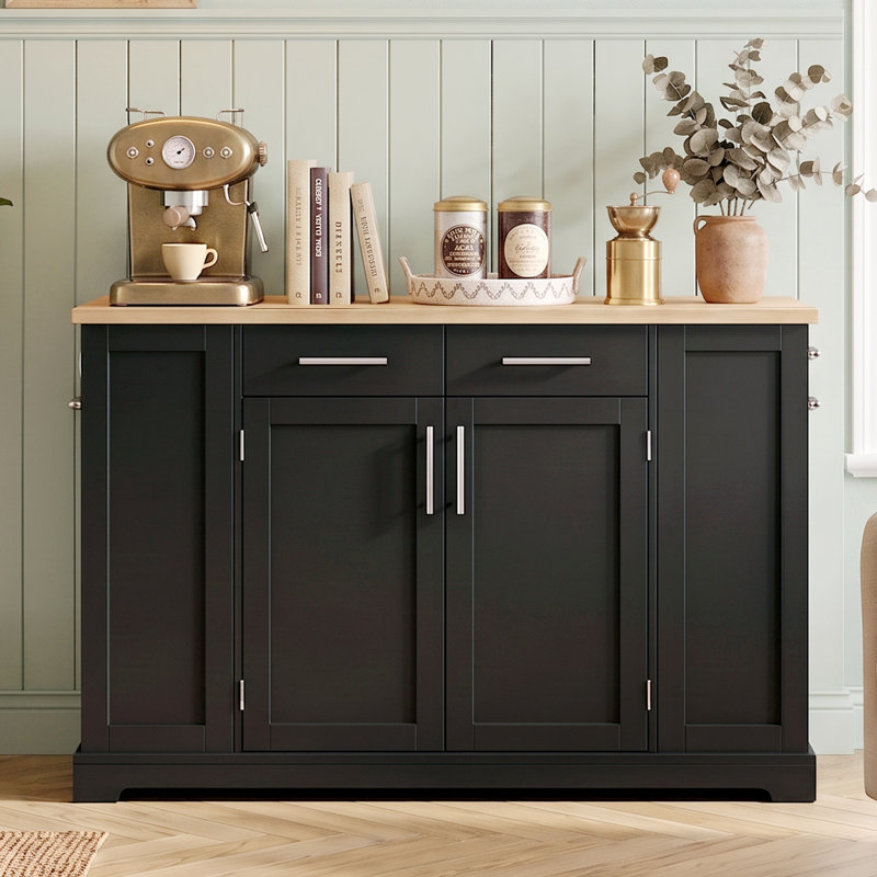 Freestanding Kitchen Islands 138 cm W Kitchen Island with Top, Black