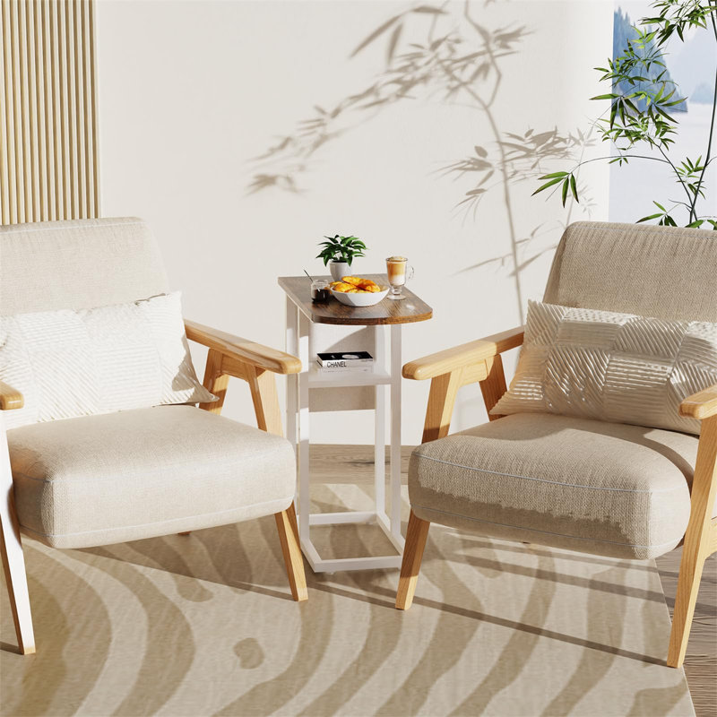 Table de bout en C avec poche latérale pour canapé, canapé et chambre à coucher - brun rustique / blanc, Blanc, Brun