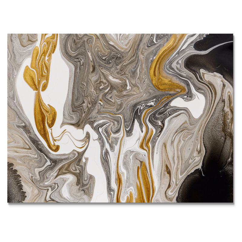 Vagues de marbre dorées et grises - peinture sur toile, H 12 po x l 20 po, Toile tendue