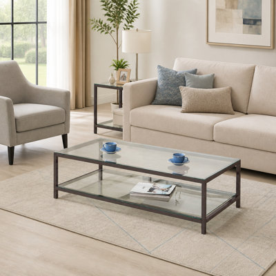 Weston Black Nickel Side End Table with 1 Shelf and Glass Top