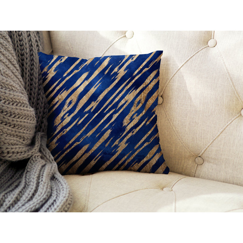 Coussin décoratif intérieur / extérieur Sana, L 15 po x H 15 po, Bleu / Or / Blanc