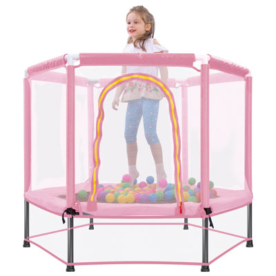 55'' Toddlers Trampoline With Safety Enclosure Net And Balls, Indoor Outdoor Mini Trampoline For Kids
