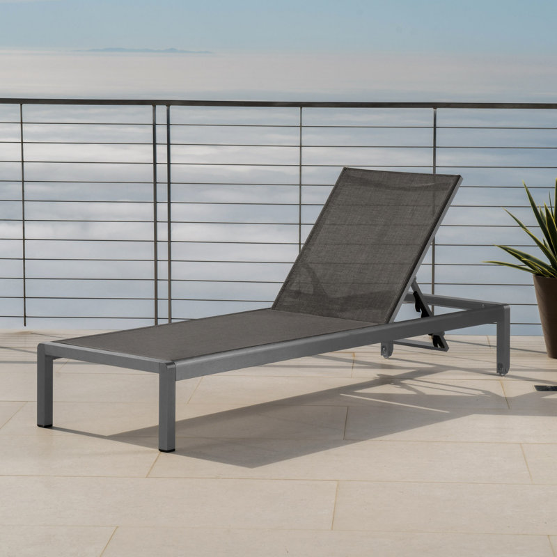 Chaise longue simple, chaise longue d'extérieur, chaise longue de patio moderne, Gris, Gris