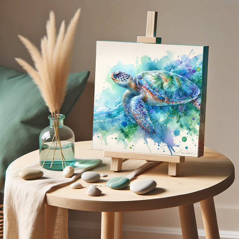 Aqua Marine Dreams - Tortue de mer sur toile, H 12 po x l 12 po x P 1 po