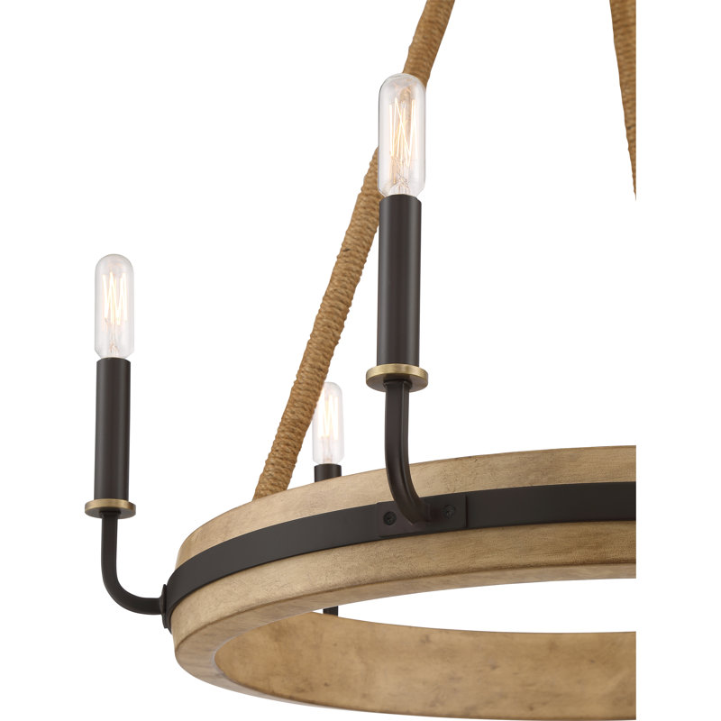 6 - Light Dimmable Wagon Wheel Chandelier