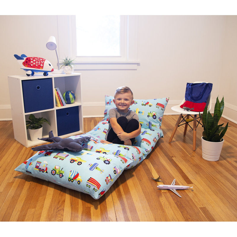 Trains, Planes & Trucks Blue Cotton Polyester Kids Floor Pillow Lounger