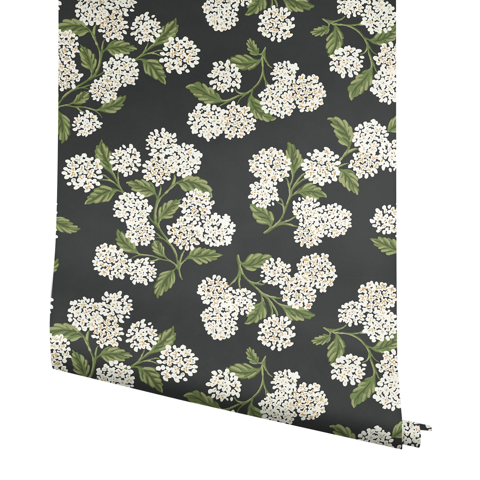 Hydrangea White Peel and Stick Wallpaper, Black