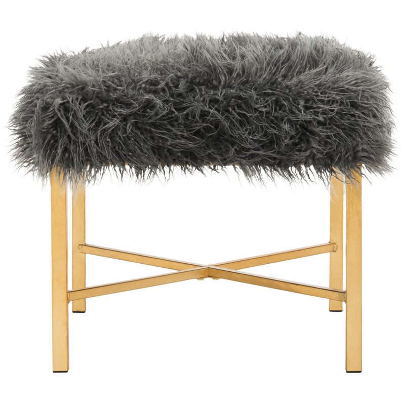 Abraham Faux Sheepskin X- Square Bench, Grey