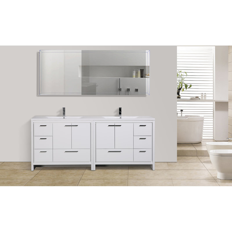 Malani 84'' Double Bathroom Vanity Base Only, High Gloss White